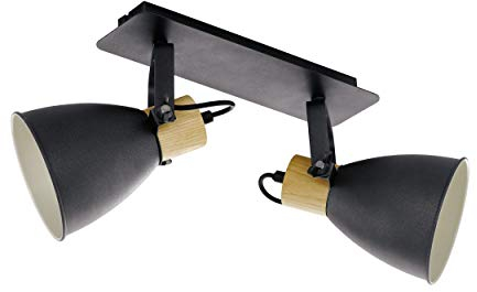 EGLO Deckenlampe Coswarth, 2 flammige Deckenleuchte Vintage, Industrial, Retro, Deckenstrahler aus Stahl und Holz, Wohnzimmerlampe in Anthrazit, Creme-Weiß, Natur, Küchenlampe, Spots mit E27 Fassung