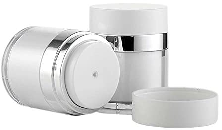 2 Pack Airless Cosmetic Container Empty Acrylic Air Pump Jars Travel Vacuum Bottle Airless Cream Lotion Sample Containers Makeup Packing Pump Bottle Jar, White, 50g/1.7oz