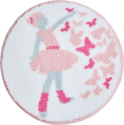 Grund Badteppich, Ultra Soft und Saugfähig, rutschfest, 5 Jahre Garantie, Ballerina, Bade 60 cm Rund, rosa