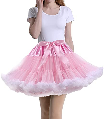 Tmade Jupe en Tulle pour Femme - Jupon de Cosplay Multicouche - Jupe Tutu pour Halloween Rock Party Festival Celebration Longueur : 40 cm - Tour de Taille : 56-100 cm(Rose)