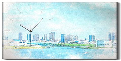 Coloray Uhr auf Leinwand - Weiße Hände - Segeltuch Dekoration Wand Uhr Ohne Tickendes Geräusc Wohnzimmer Kunst - Architektur Tokyo City Japan Architektur