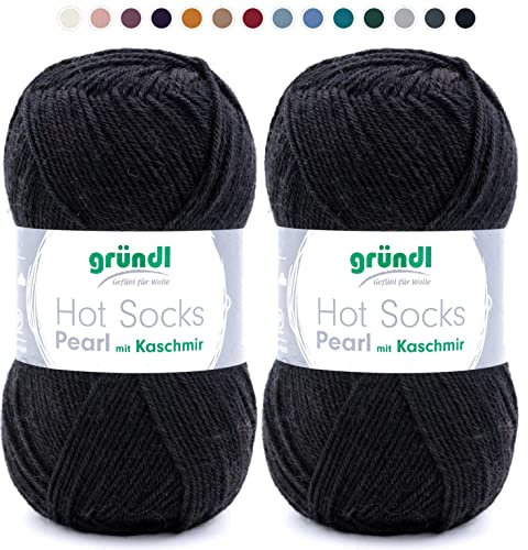 theofeel Set | 2x50g Sockenwolle mit Kaschmir schwarz | Gründl Hot Socks Pearl 10 | Merino Sockengarn zum Stricken oder Häkeln