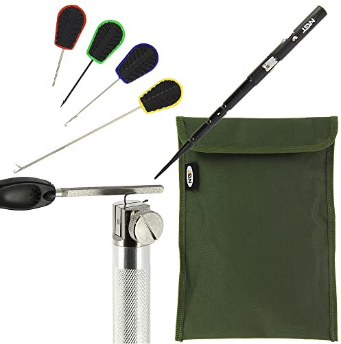 DNA Leisure Carp Fishing Baiting Tackle Set With Hook Clamp Sharpener Rig Wand 4pc Needle Drill