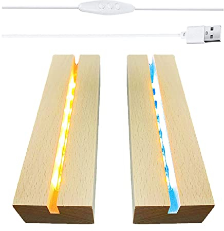 LED-Lichter Display-Basis Holz, rechteckig beleuchtet, USB-LED-Lichtsockel, Ständer, Desktop-Display-Basis für DIY-Glas, Harz, Acrylplatte (2 Bunte Lichter)