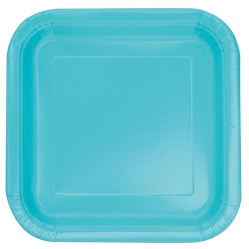 Unique- Piatti Ecologici Quadrati di Carta-23 cm-Colore Verde Acqua-Confezione da 14, Teal, Pack of 14, 46859EU