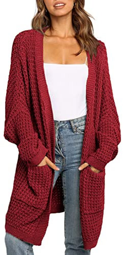 Maavoki Cardigan lungo da donna, oversize, a maniche lunghe, casual, con tasca, Z-rosso, XL