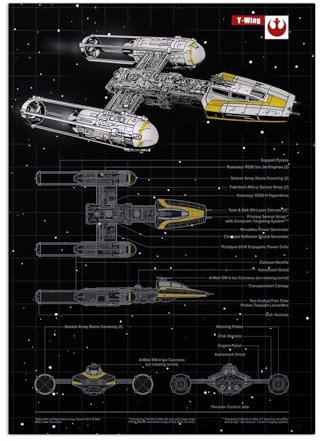 Displate Offiziell Star Wars MetallPoster Magnetische Befestigung Inklusive Lizenziert Bilder Hochwertiges Poster Star Wars - Vehicle Schematics - Y-Wing Poster 45 cm x 32 cm