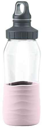 Emsa N31012 Drink2Go Glas Trinkflasche | Fassungsvermögen: 0,5 Liter | Schraubverschluss | 100% dicht/hygienisch/rein | Silikonmanschette | Puder Rosa