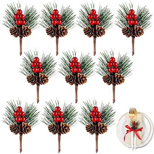 SZWH künstliche tannenzapfen beeren Set, Weihnachtsbaumdekoration, annenzapfen deko künstliche kiefernzapfen, Party, Geschenkkranz