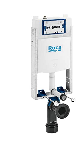 Roca A890070120 Bastidor con cisterna compacta empotrable BASIC WC ONE COMPACT con doble descarga para inodoro suspendido. Codo de 90 ø /110 ø, Blanco