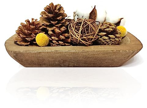 Wooden Dough Bowl Decor, Vintage Wooden Bowl Hand Carved Home Decor for Dining Table Center, Living Room, Kitchen Decor. (10in brown)