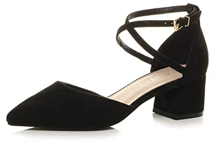 AJVANI Womens Ladies mid Block Heel Cross Strap Evening Mary Jane Court Shoes Size 7 40 Black Suede