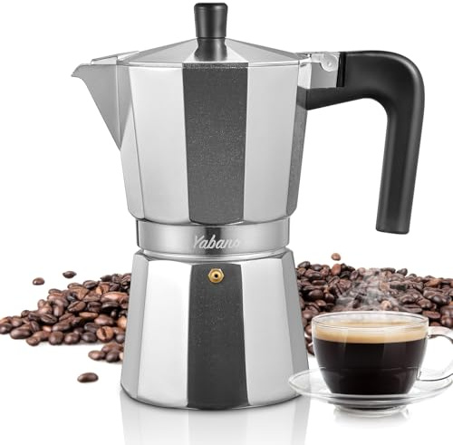 Yabano Stovetop Espresso Maker, 6 Cup/300 ml Moka Pot, Classic Aluminium Coffee Maker for Gas, Electric and Ceramic Hobs, Manual Espresso Percolator for Home or Outdoor Use