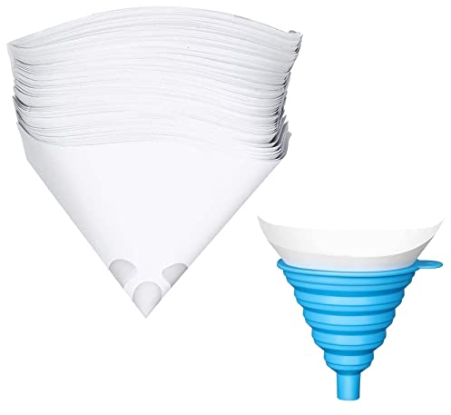 Forlush 50 Stück Lacksiebe Lackfilter, Nylon konisches Papier Filter, Lackfilter, mit Faltbarem Silikontrichter Handschuhe, für Autolack Lacksieb Farbsiebe Lackfilter Lackierzubehör