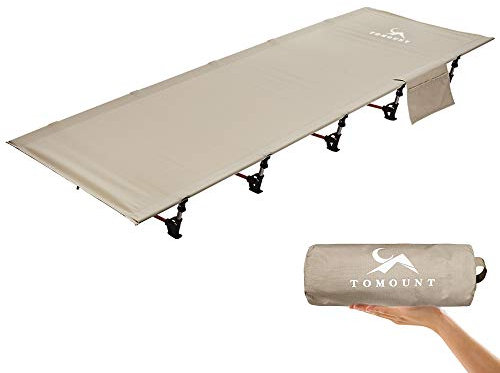 FreiZelt Camping Cot Folding Bed Lightweight Aluminum Poles Compact Portable Camp Bed Easy to Build Resilient Camping Bed for Tents - Khaki