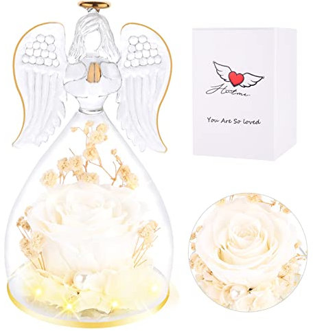BUTITNOW Gebetsengel, Muttertag Blume Geschenke Glas Schutzengel Figur, konserviert für immer echte Rose Geschenke für Frauen, Engel Wächter mit Rose für Valentinstag Weihnachten