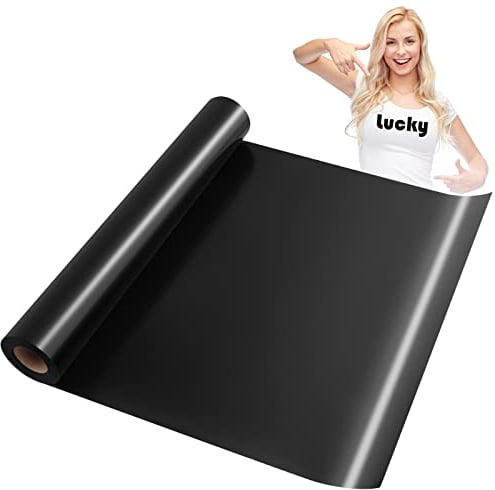 KEWUZY Plotterfolie Textil Schwarz, 30.5cm × 5m Heat Transfer Vinyl Flexfolie Rollen, Transferfolie Plotter Flexfolie für Eisen Heiße Presse, T-Shirts & Mehr Stoffen, DIY Muster