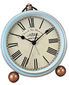 Homoyoyo Reloj Despertador de Escritorio Retro Americano Azul Reloj de Mesa de Metal sin Batería Decoración Vintage para Habitación Obsequio para Escritorio o Sala