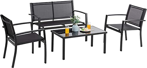 Walthart Germany seit 1928 Textilene Sitzgruppe 4 Personen Tisch 2 Stühle Sitzbank Balkonmöbel Set Sitzgarnitur Balkon Terrasse Garten Outdoor