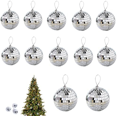 Taicols 12 Stück Discokugel Spiegelkugel, Disco Spiegel Ball, Silber Spiegelkugel zum Aufhängen, Discokugeln Deko für Weihnachtsbaum Dekoration, Party, Hochzeit, Home, Lichteffekt (3cm)