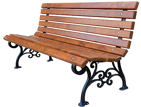 Fiemar Gartenbank aus Erlenholz und Gusseisen Massivholz Wetterfest Parkbank Holzbank Stitzbank Balkonmöbel Gartenmöbel für Balkon Garten Park L180 x H73 x T40