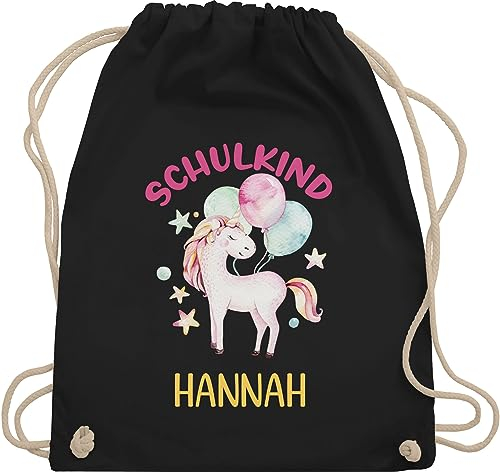 Turnbeutel Rucksack - Schulanfang Einschulung - Schulkind Einhorn Unicorn - Unisize - Schwarz - erster schultag sportbeutel schulanfänger kinder beutel schulbeutel einschulung-schulkind sporttasche