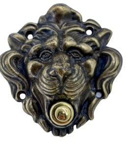 Campanello un pulsante in ottone brunito a forma di testa di leone porta ingresso artigianato Made in Italy