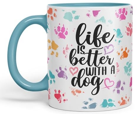 Vixar Life is Better with a Dog Coloured Ceramic Mug Cup Gift 330ml 11oz Work Office Tea Coffee (Turquoise)