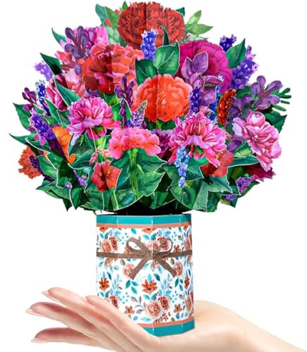 CNLITIHEKA Paper Flowers Bouquet Greeting Cards Get Well Soon Pop Up Cards 3D Popup Birthday Cards with Note Card and Envelope for Mother's Day Thinking of you Thanksgiving