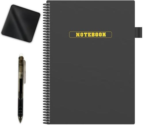Cahier de Notes Effacable, Cahier de Note Réutilisable, A4 Carnet de Notes Réutilisable Cahier Effacable, Cahier intelligent réutilisable avec 1 Stylos Effaçables et des Chiffron Microfibre Etiquette