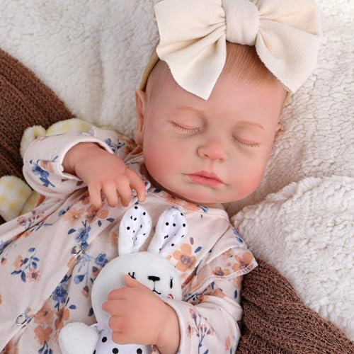 JIZHI Reborn Dolls 17 Inch Soft Body Lifelike-Newborn Baby Dolls Sleeping Girl Dolls with Clothes and Toy Accessories Gift for Kids Age 3+, Yellow Floral