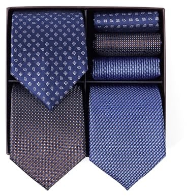 BRERA 67 Set 3 Krawatten für Herren und 3 Taschentücher | Geschenk Box für Männer mit Krawatte und Stofftaschentücher | Geschenkbox Hochzeit | Classische Krawatte und Einstecktuch