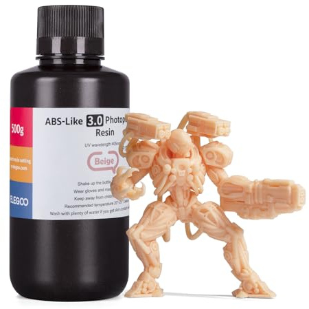 ELEGOO ABS-Like 3.0 3D Drucker Resin, 405 nm UV-härtendes Photopolymerharz für MSLA/LCD/DLP 3D Drucker, Verbesserte Festigkeit und Zähigkeit, Hohe Präzision, Niedrige Viskosität, 500g Beige