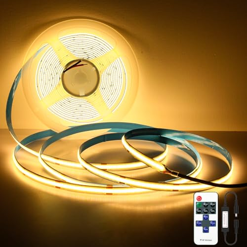 Oraymin COB LED Streifen 5M Warmweiß 3000K, LED Stripe Dimmbar 24V Flexibles COB LED Streifen Licht set, 480LEDs/M, LED Stripe mit RF Fernbedienung, CRI90+ helles Unterbaulicht -Ohne Netzteil