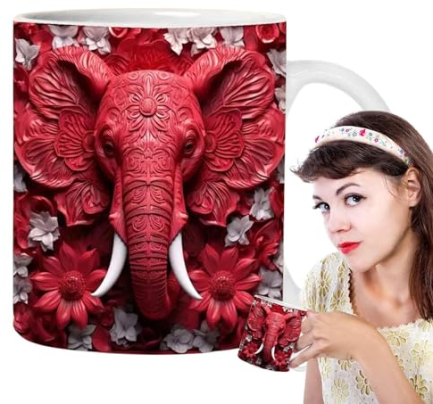 itrimaka Tazza da caffè con elefante - Tazza tazza 3D da 350 ml | Tazza da tè e caffè grande di grande capacità per zuppe, whi, birra, succhi di frutta, acqua, vino