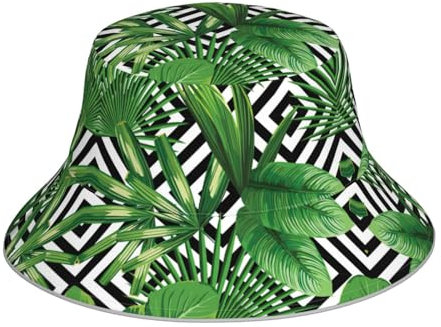 Green Leaves of Palm Tree Tropical Plant Print Bucket Hat Unisex for Men Women Fishing Hat Cute Fisherman Cap Beach Sun