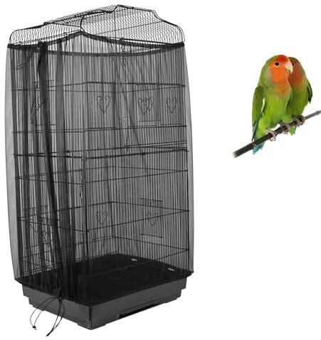 ASOCEA Cubierta para Jaula de Pájaros Jaula Grande para Pájaros Recoge Semillas Protector de Faldón de Malla de Nylon para Jaula de Loro para Jaulas Redondas y Cuadradas (Negro, 118*15.7in/300*40cm)