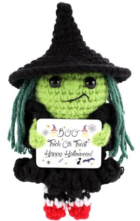 TOYMIS Halloween Hexe Gehäkelt, Halloween Hexe Puppe Positive Hexe Halloween Hexen Deko Häkelpuppe Emotionale Unterstützung für Halloween Party Gastgeschenk Dekoration