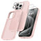 FLLAO 4 en 1 Coque pour iPhone 15 Pro avec 2 Verre Trempé et 1 Caméra Protecteur, [Coussin d'air Intégré] Antichoc Antirayures Bumper Protection Housse pour iPhone 15 Pro 6.1, Rose Clair
