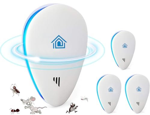 Repelente Ultrasónico de Plagas,Repelente de ultrasonidos para Ratones,Repelente para Mosquitos,Repelente Eléctrico Extra Fuerte para arañas,Trampas para Ratones,cucarachas,chinchetas-4 Pack