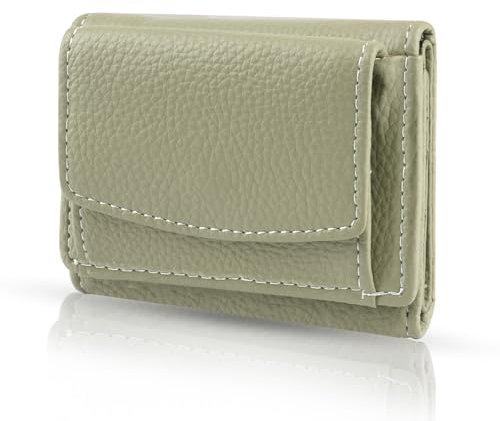 Leder Geldbeutel Damen und Herren, Mini Portemonnaie - Klein & Tragbar für Frauen & Männer, Slim Wallet mit Münzfach & RFID Schutz: Grün
