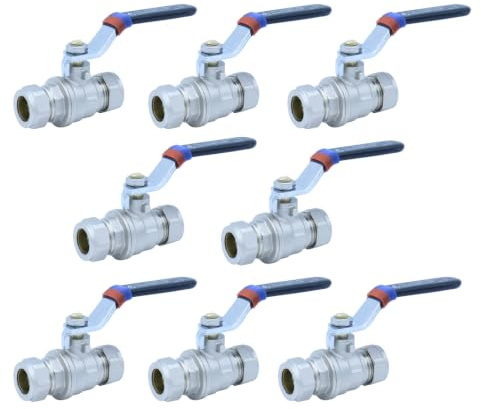 Ball Valve Full Bore Black Lever Compression, 15mm, 22mm and 28mm, Chrome Plated Brass (15mm, 8)