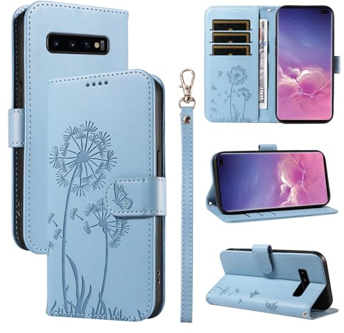 Bravoday Handyhülle für Samsung Galaxy S10 Hülle, Premium PU Lederhülle Klappbar Tasche Klapphülle mit Magnet Kartenfach Standfunktion Schutzhülle für Galaxy S10, Hellblau