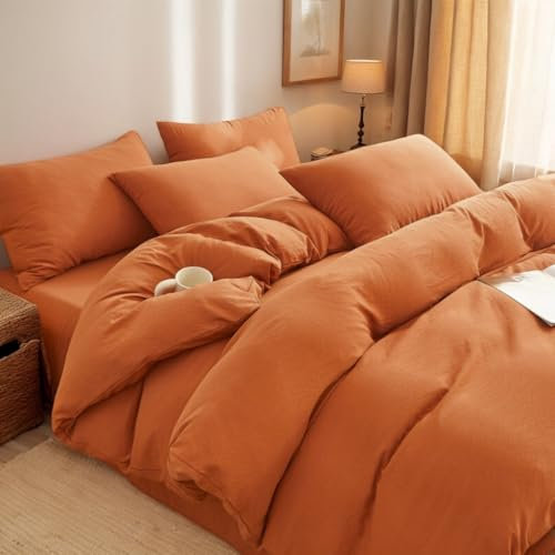 Nayoroom Musselin Bettwäsche 135x200 Baumwolle Karamell Angenehme Aesthetic Bettwäsche-Sets 2teilig Terrakotta Einfarbig 100% Baumwoll Vintage Bettbezug mit Reißverschluss und 1 Kissenbezug 80x80
