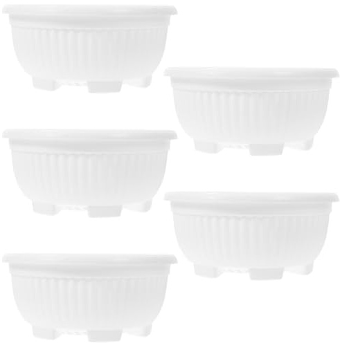 CIYODO 5 pack Large Plastic Plant Pots 8.27in Round Bowl Planter with Drain Hole Wide Mouth Shallow Garden Pot for Succulents Bonsai Cacti Indoor Outdoor Display