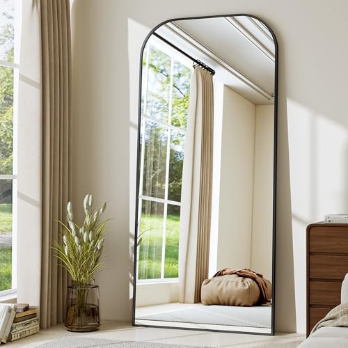 BEAUTYPEAK 180x70 cm Minimalistische Rahmen Standspiegel, Ganzkörperspiegel zur Wandmontage oder Freistehend, Bruchsichere Linse, Großer Wandspiegel für Schlafzimmer, Flur, Wohnzimmer Schwarz