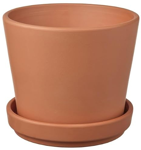 12cm Plant Pot with Saucer – Durable & Stylish Indoor/Outdoor Planter – Perfect for Houseplants, Herbs & Flowers – Modern Decorative Design (Dark Terracotta)