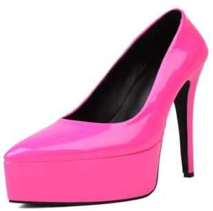 Veelau Meieer Damen Plateau High Heels Pumps Spitze Stiletto Abendschuhe Lack Metallic Pink 44,5 EU