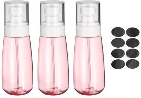 sourcing map 3Pcs Small Spray Bottles, 100ml/3.4 oz Travel Size Spray Bottle Fine Mist Empty Refillable Travel Containers with Labels for Perfume Cosmetic Essential Oil (Pink/Clear)