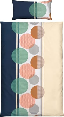Erwin Müller Bettwäsche Single-Jersey orange-blau-beige Größe 40x80 cm / 135x200 cm - Wendekissenbezug, temperaturausgleichend, bügelfrei, mit Reißverschluss